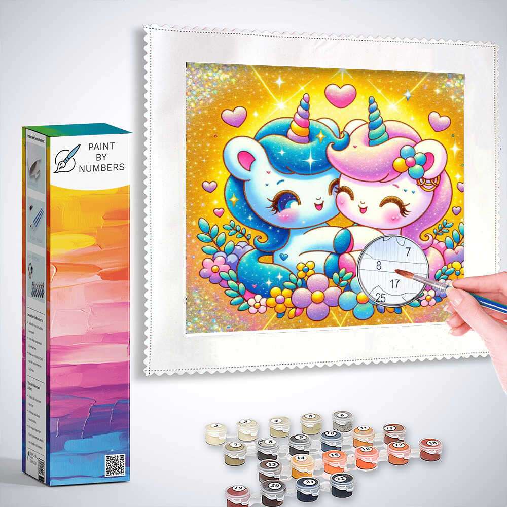 Paint by Numbers - Unicorn love, cartoon