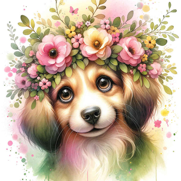 Paint by Numbers - Dog, flower wreath