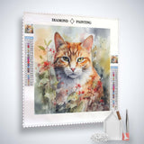 Diamond Painting Mischievous Cat Kit with Paint by Numbers, acrylic diamonds, application pen, and tweezers.