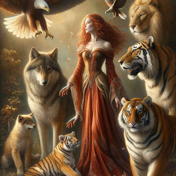 Paint by Numbers - Woman with Tiger Wolf and Lowe