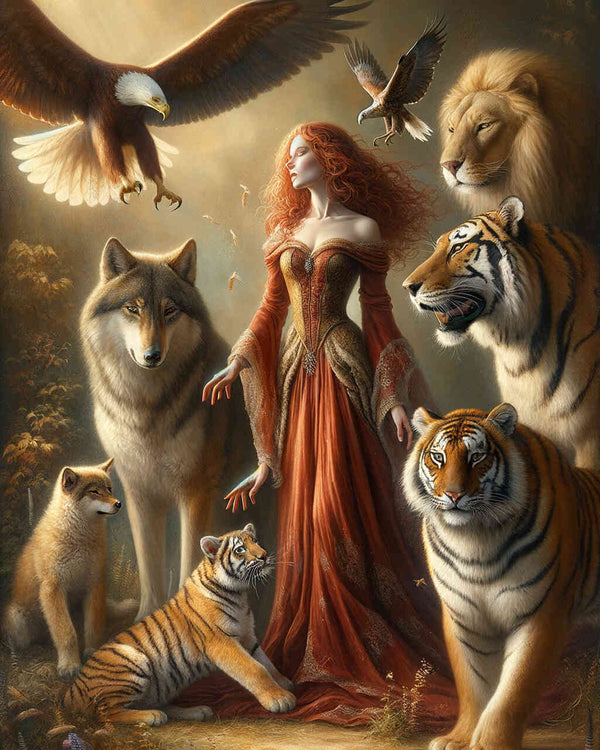 Paint by Numbers - Woman with Tiger Wolf and Lowe
