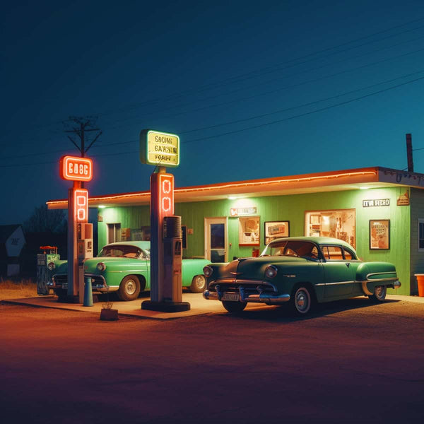 Malen nach Zahlen - Nostalgische Tankstelle - hochwertige Leinwand - 170523, Auto, Neu eingetroffen, Quadratisch, Retro, Route 66