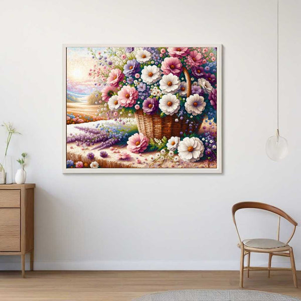 Purple, white flower basket - Paint by Numbers
