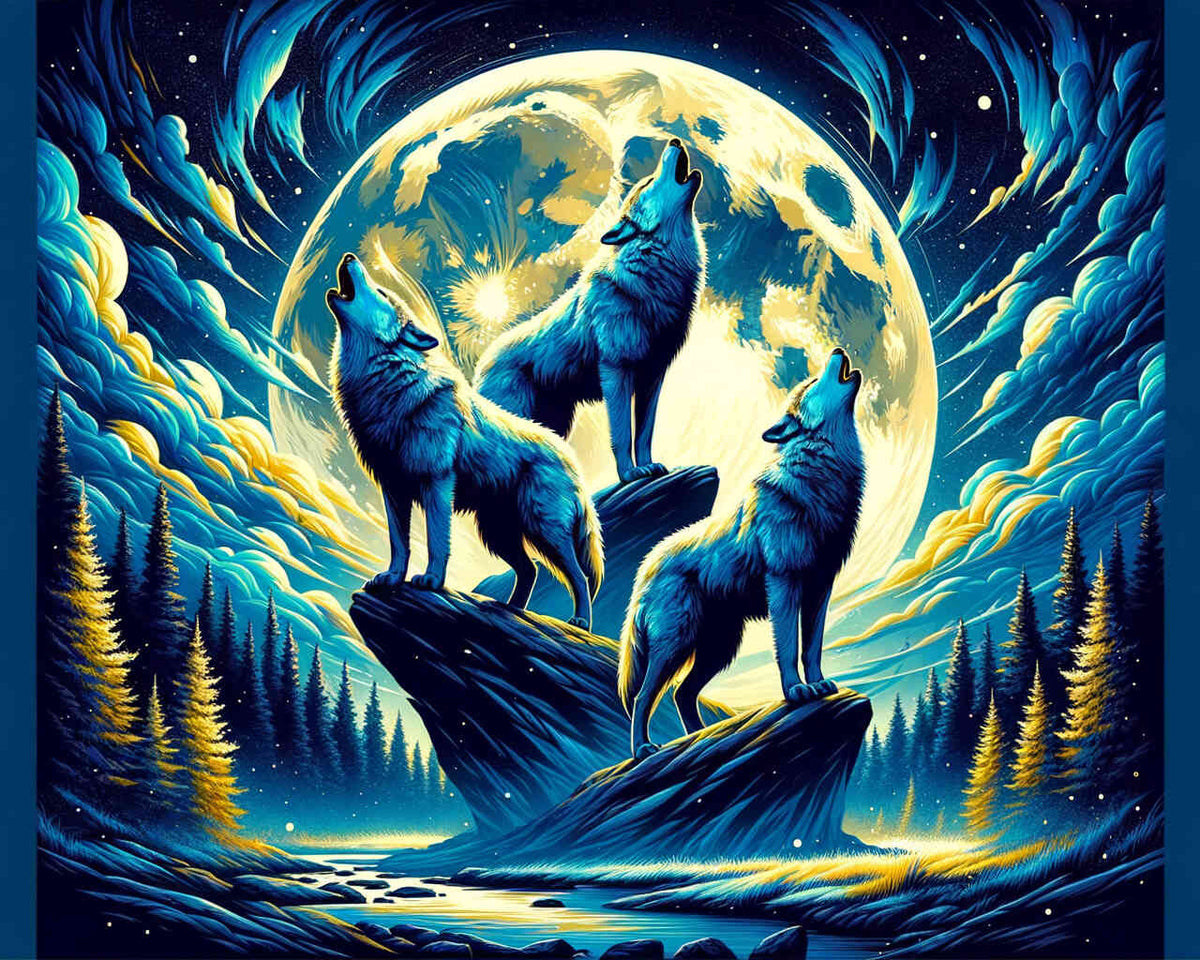 Paint by Numbers - Wolves howl full moon