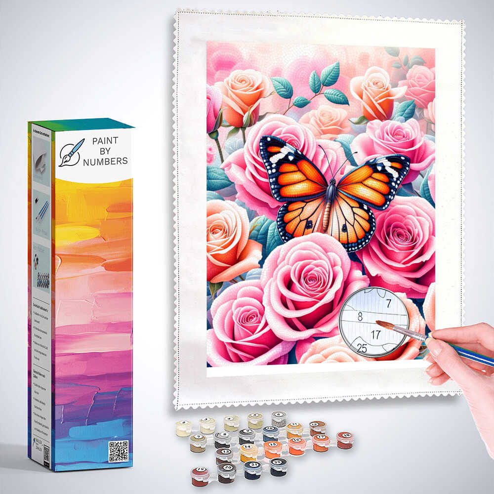 Paint by Numbers - Pink Rose Butterfly