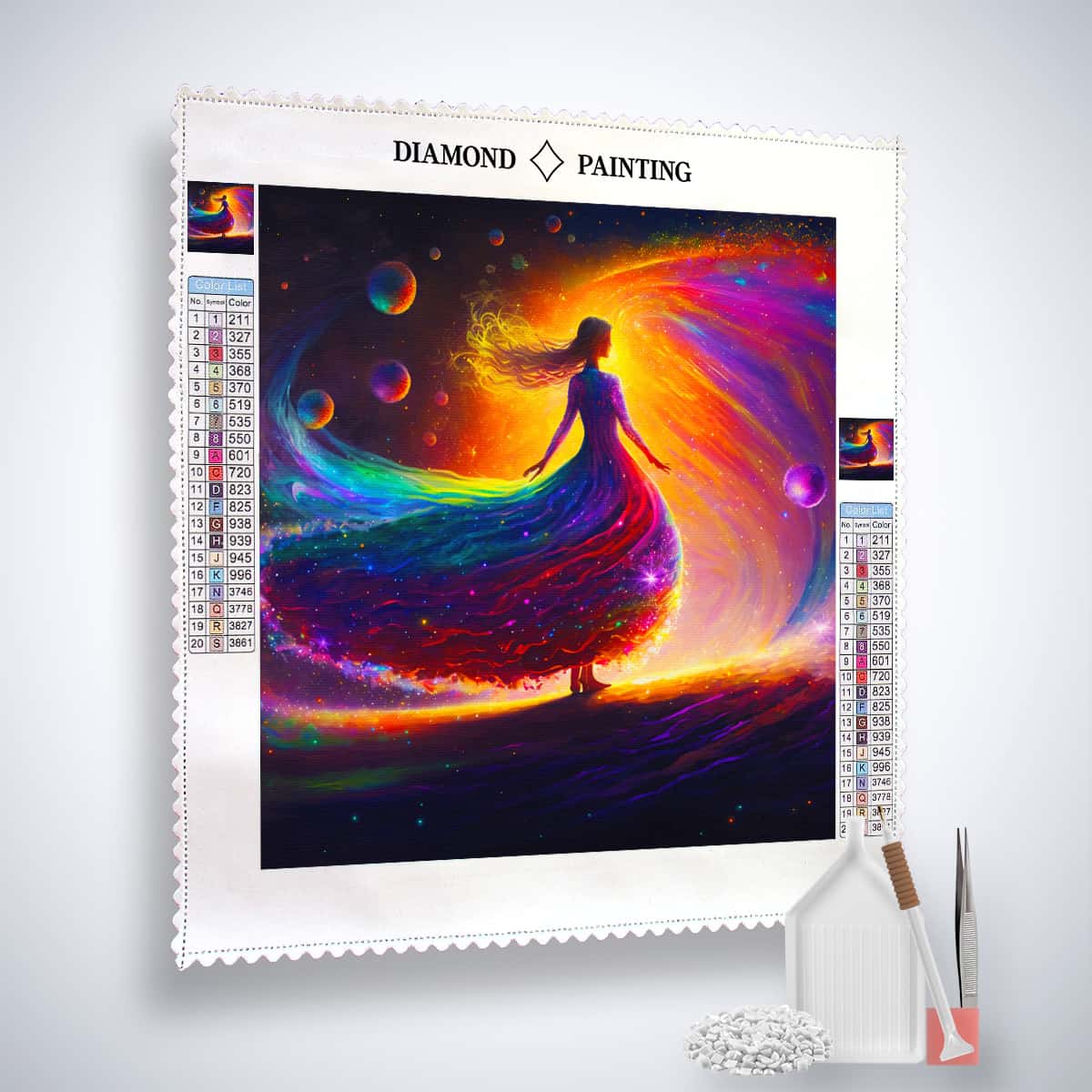 Diamond Painting - Frau mit Neon Regenbogenkleid - gedruckt in Ultra-HD - Menschen, Neu eingetroffen, Quadratisch