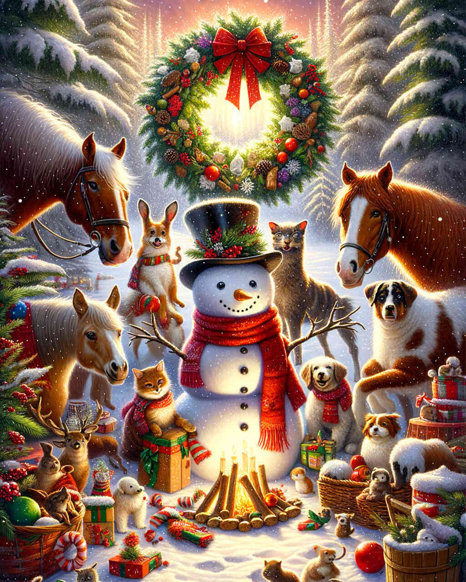 Paint by Numbers - Snowman with Family of Animals