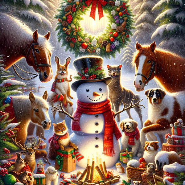 Paint by Numbers - Snowman with Family of Animals