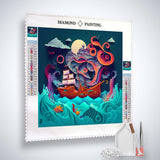 Diamond Painting - Rough Sea Paperart Octopus paint by numbers kit featuring acrylic diamonds, canvas, tweezers, and application pen.