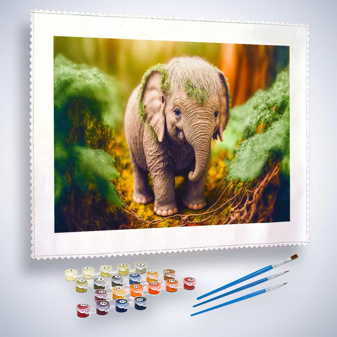Malen nach Zahlen - Kleiner Elefant im Wald - hochwertige Leinwand - Bestseller, Elefant, Horizontal, startbestseller, Tiere