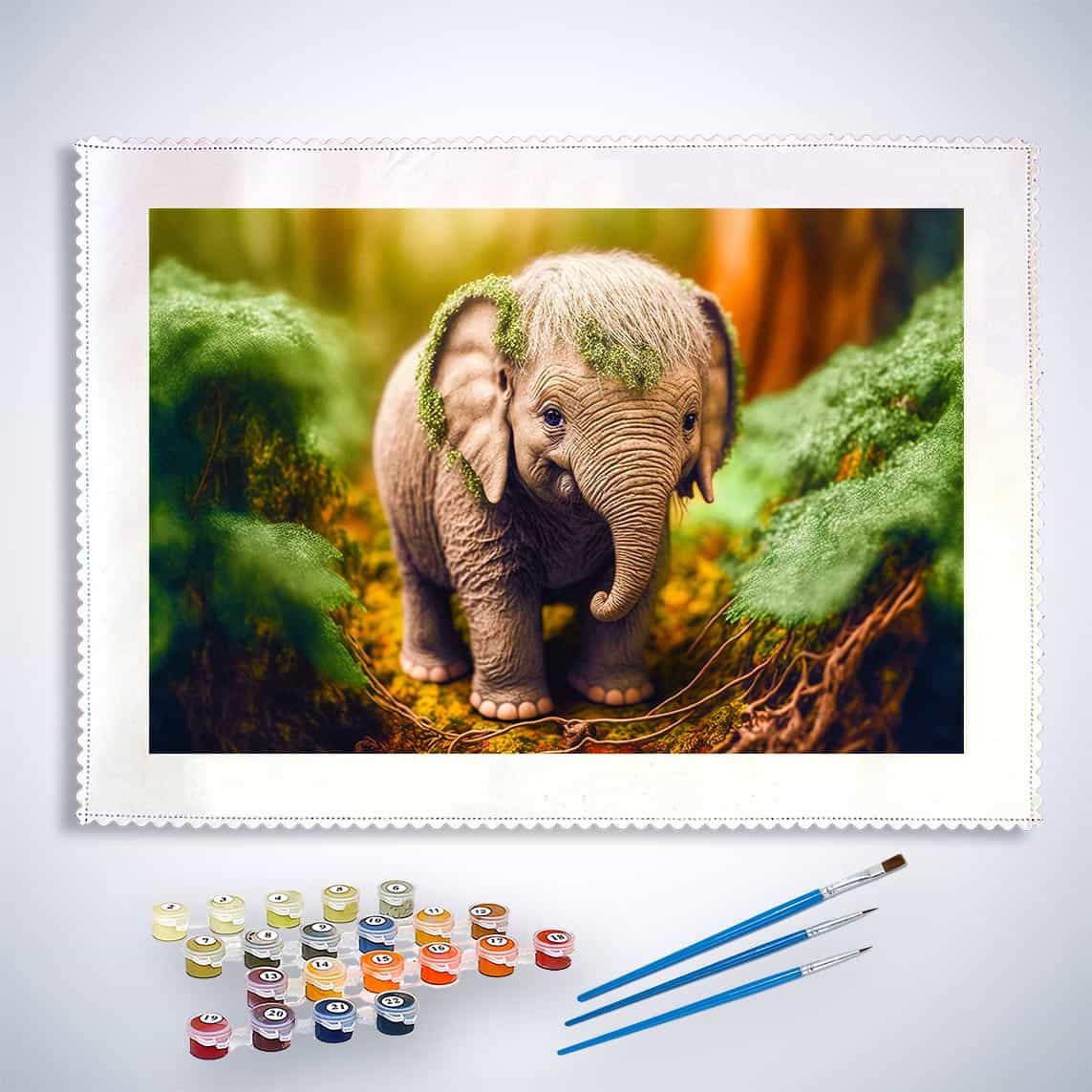Malen nach Zahlen - Kleiner Elefant im Wald - hochwertige Leinwand - Bestseller, Elefant, Horizontal, startbestseller, Tiere