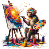 Paint by Numbers - Colorful Fantasy featuring a playful monkey creating a bright, vibrant masterpiece with an expressionist style.