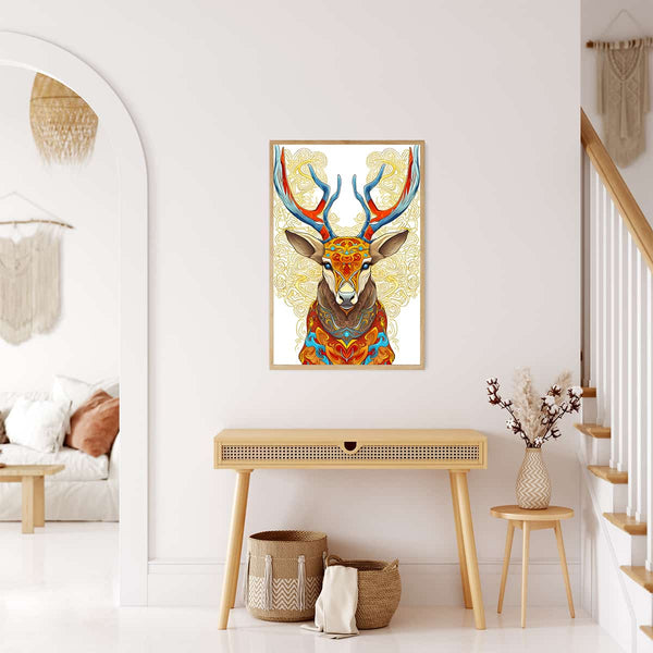 Colorful Deer Diamond Painting Kit Displayed in Modern Living Room