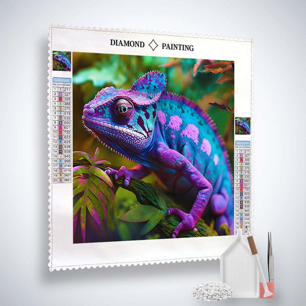 Diamond Painting - Lila blaues Chamäleon - gedruckt in Ultra-HD - Chamäleon, Neu eingetroffen, Quadratisch, Tiere