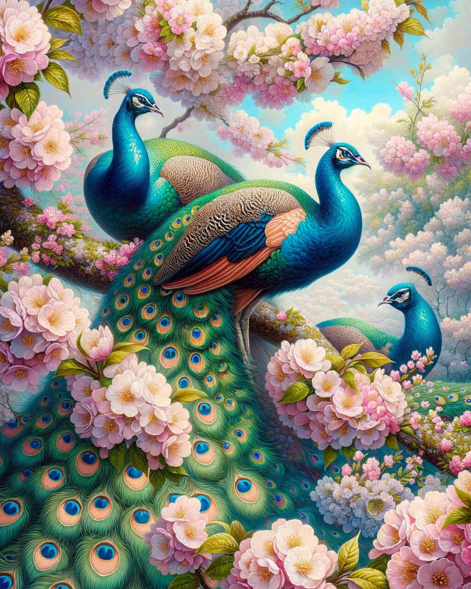 Paint by Numbers - Peacock in a Cherry Tree