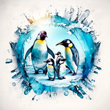 Diamond Painting of penguins in ice, included in a Paint by Numbers kit with acrylic diamonds for sparkling art.