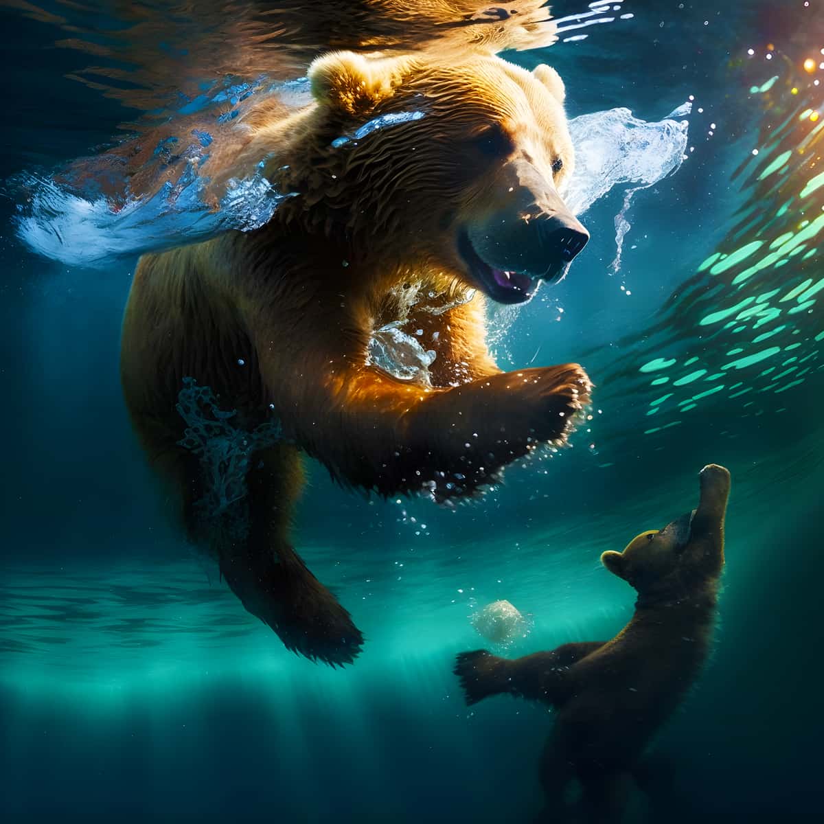 Diamond Painting - Mother bear with child in water, Paint by Numbers kit with sparkling enhanced acrylic diamonds on professional canvas