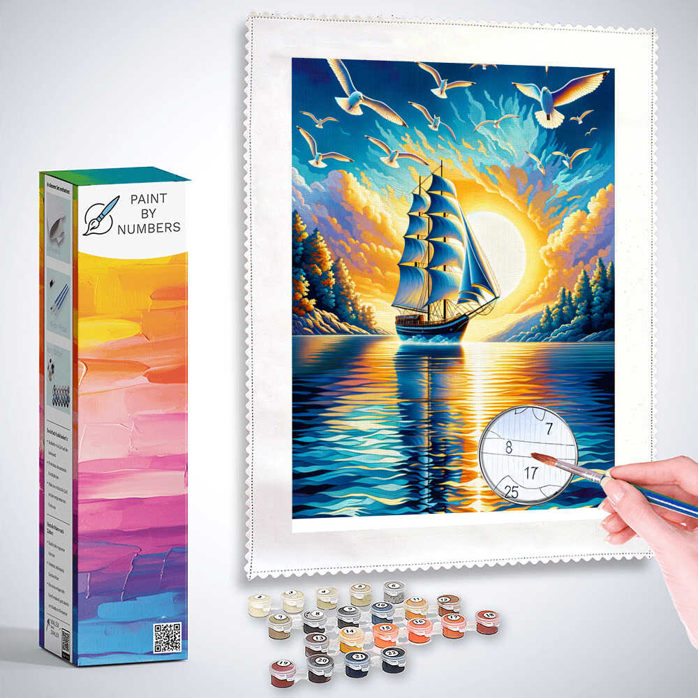 Sailboat, seagulls - Paint by Numbers