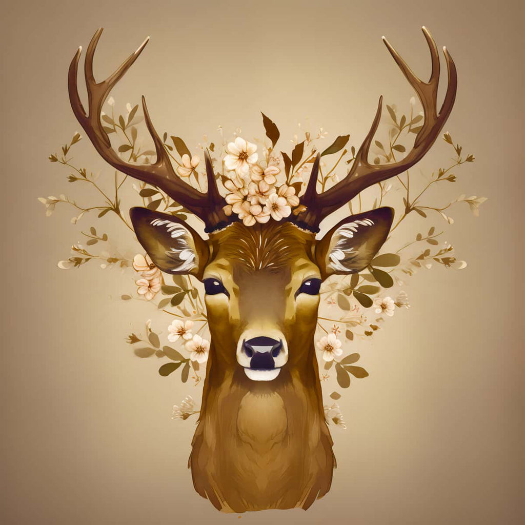 AB Diamond Painting - Deer Profile with floral background, Paint by Numbers kit for sparkling art.