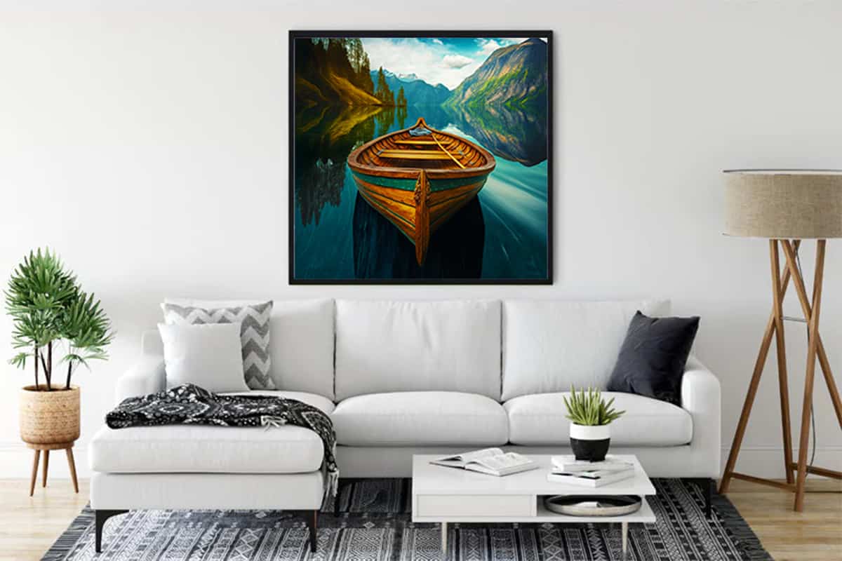 Malen nach Zahlen - Boot und Bergidylle - hochwertige Leinwand - 170523, Boote, Landschaft, Neu eingetroffen, Quadratisch