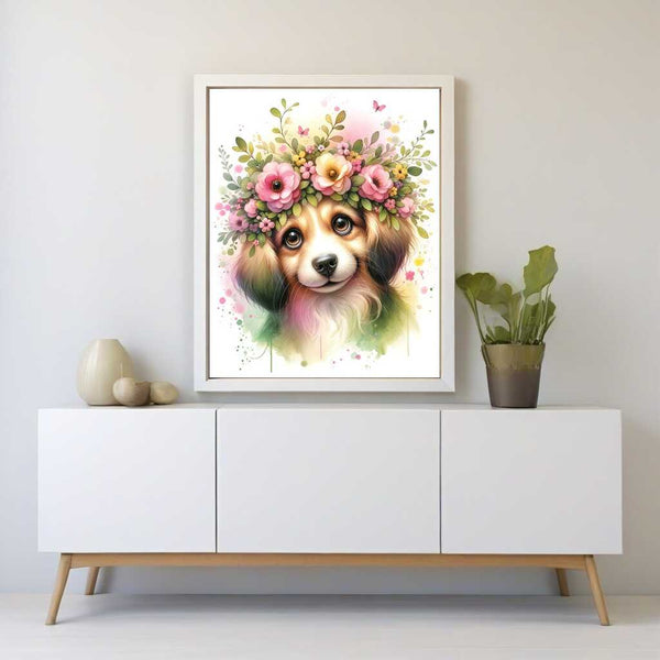 Paint by Numbers - Dog, flower wreath