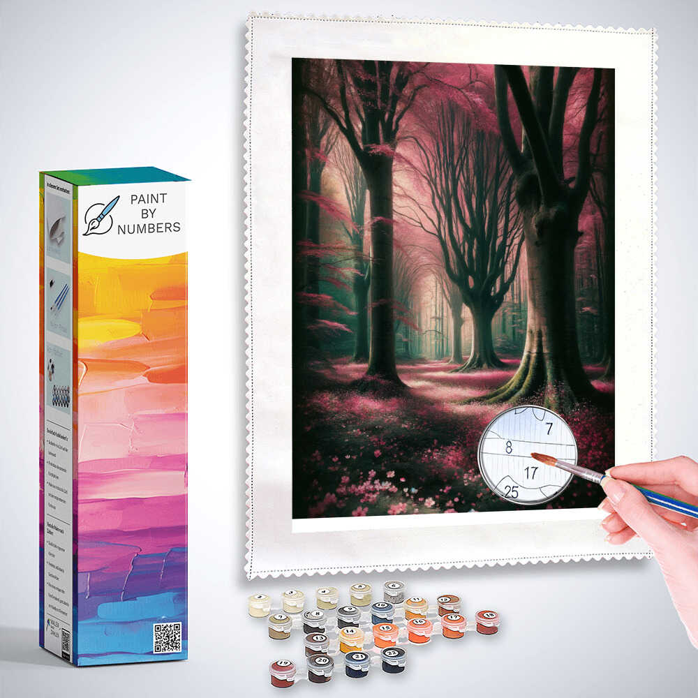 Forest with pink flowers - Paint by Numbers