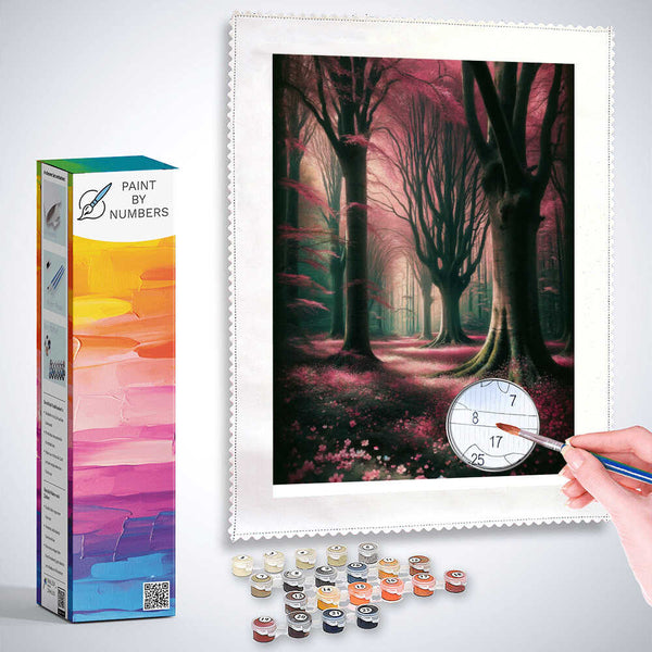 Forest with pink flowers - Paint by Numbers