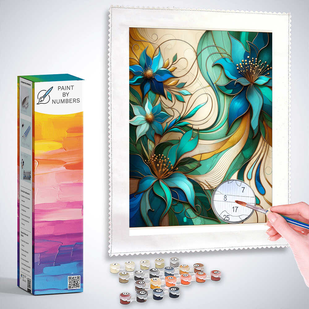 Paint by Numbers - Abstract Flowers Turquoise