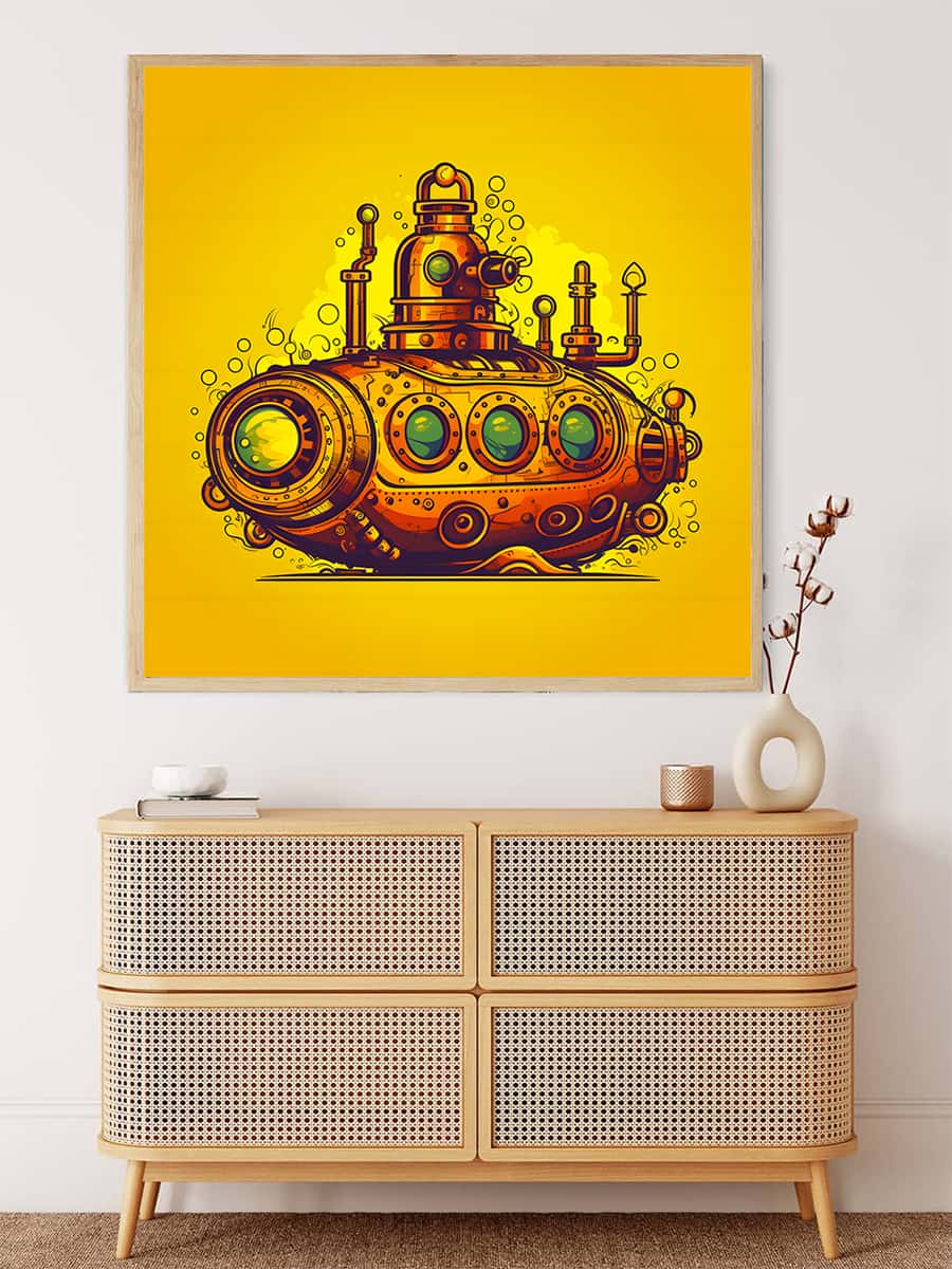 Diamond Painting - Uboot Comicart - gedruckt in Ultra-HD - Neu eingetroffen, Quadratisch, Retro Schiffe