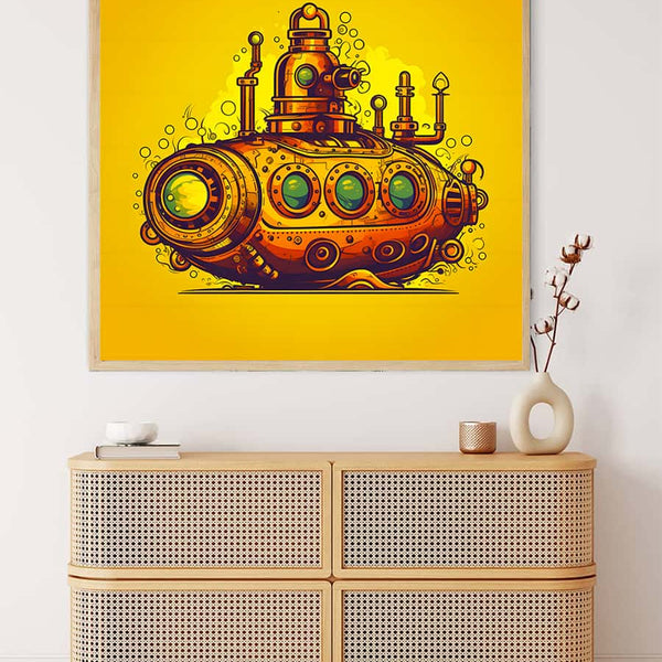 Diamond Painting - Uboot Comicart - gedruckt in Ultra-HD - Neu eingetroffen, Quadratisch, Retro Schiffe