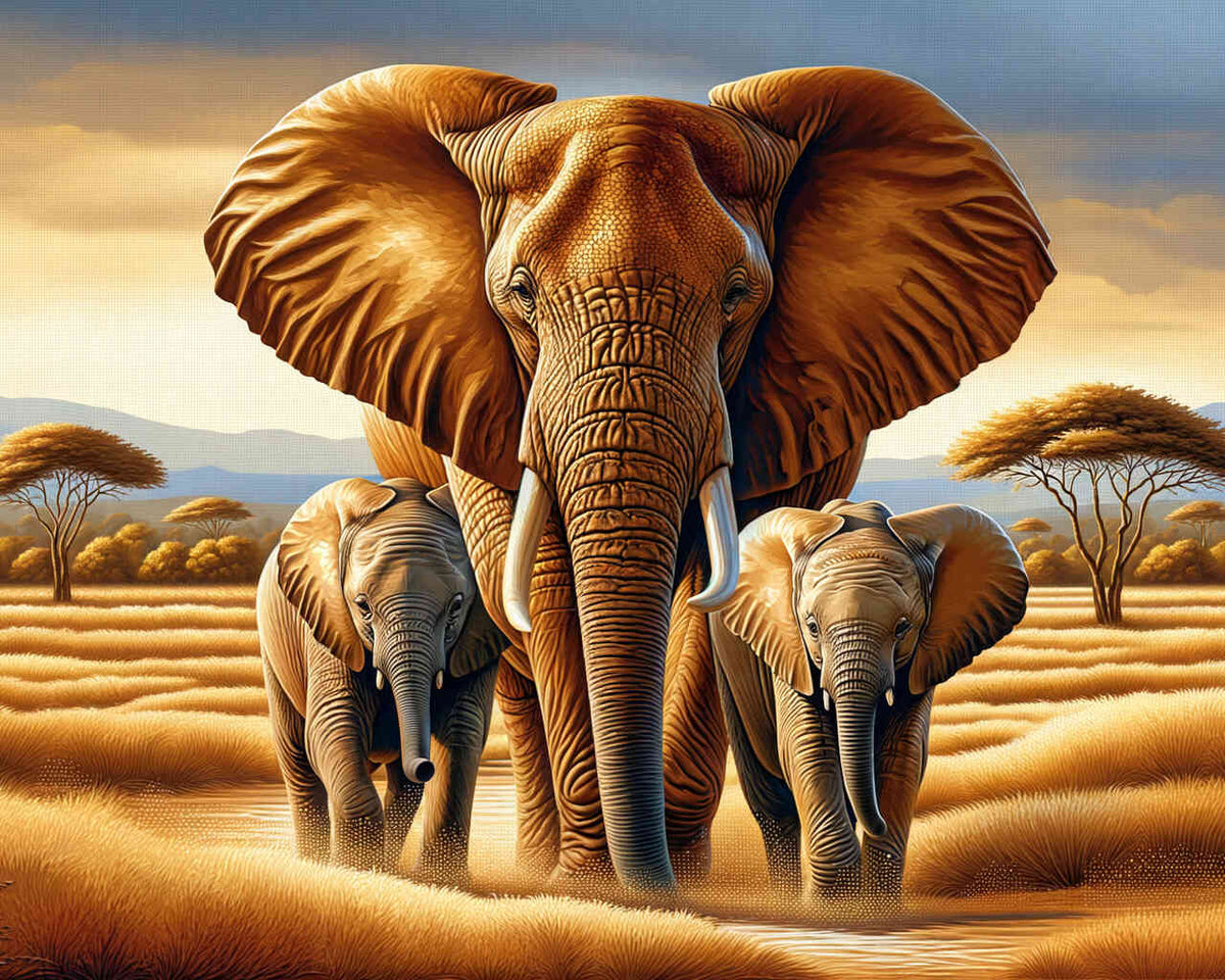 Paint by Numbers - Elephant, mother with children