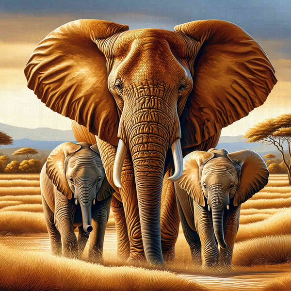 Paint by Numbers - Elephant, mother with children