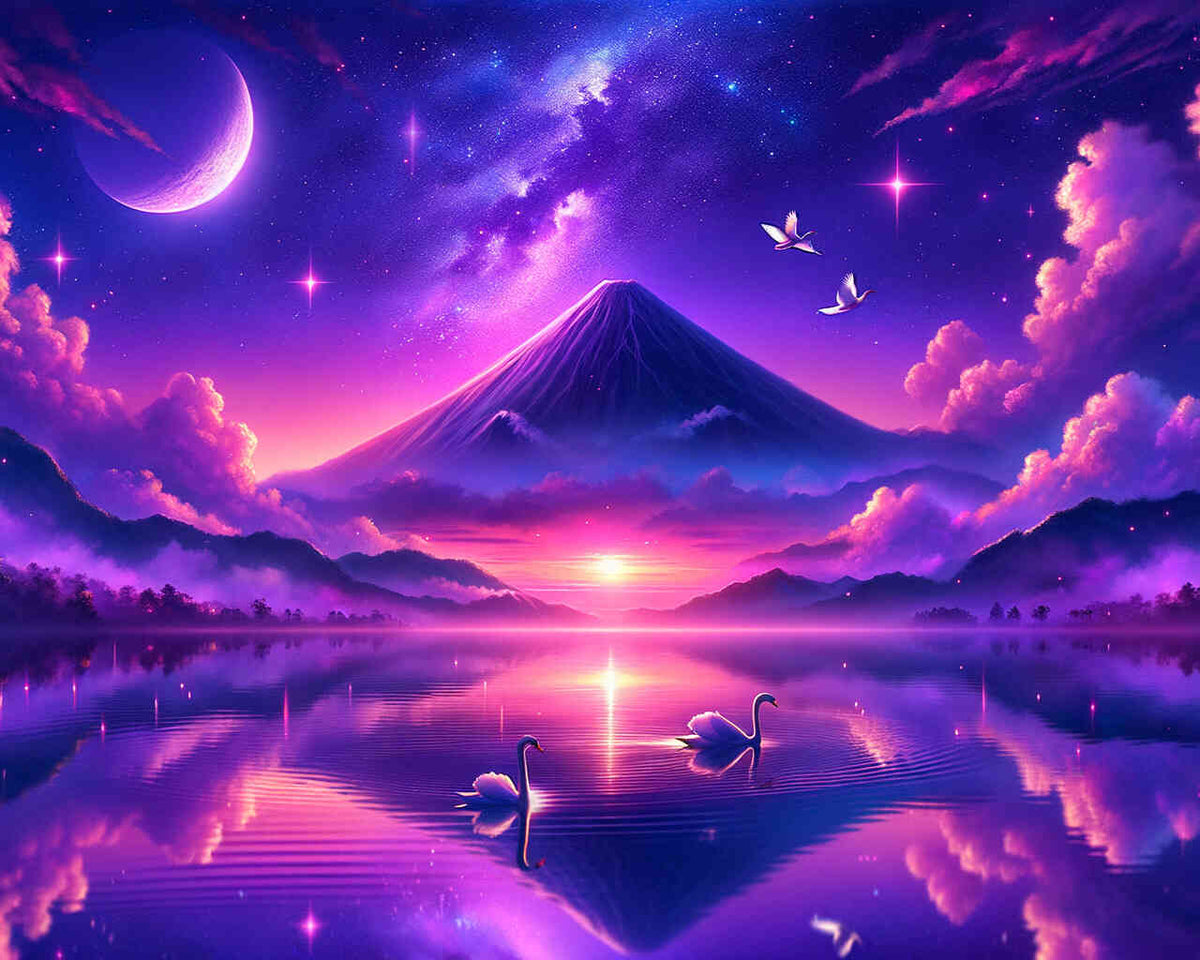 Paint by Numbers - Volcano, purple sky