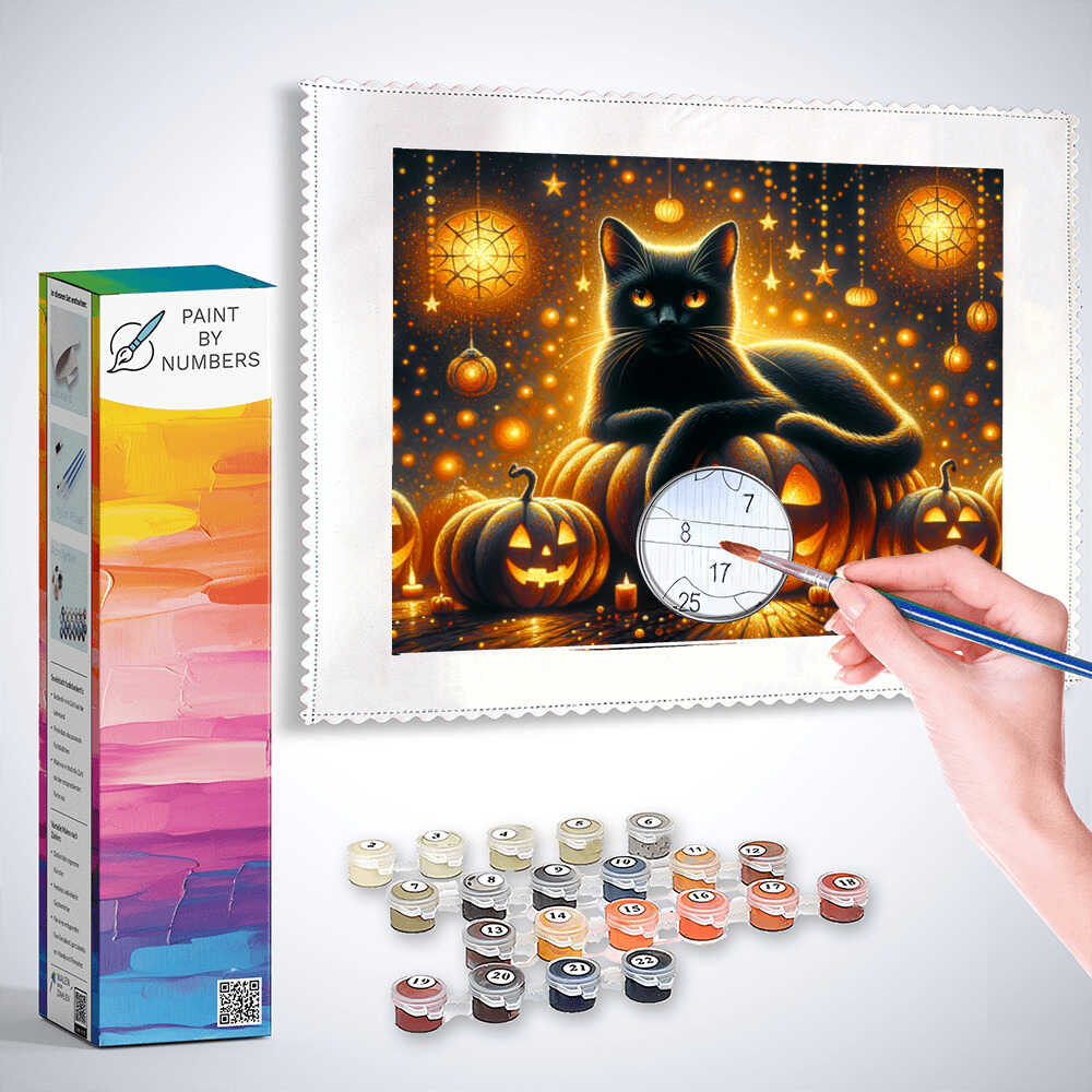 Cat with pumpkin - Paint by Numbers