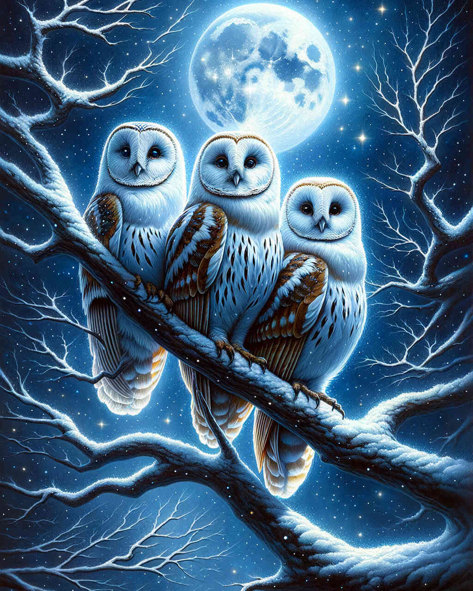 Paint by Numbers - Owl Family at Night