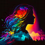 Diamond Painting Kit - Magic lady in profile with colorful background, silhouette with trees and vibrant paint by numbers design
