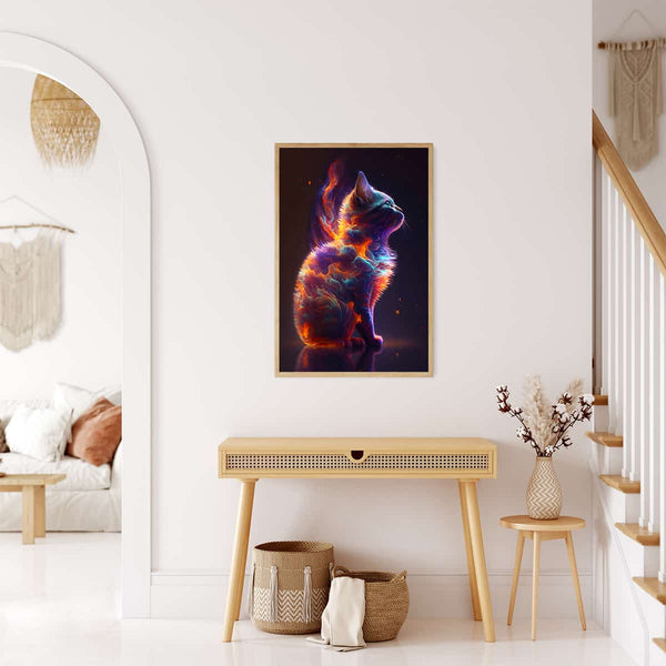 Framed Rainbow Cat Diamond Painting in Modern Living Room - Paint by Numbers Art Decor
