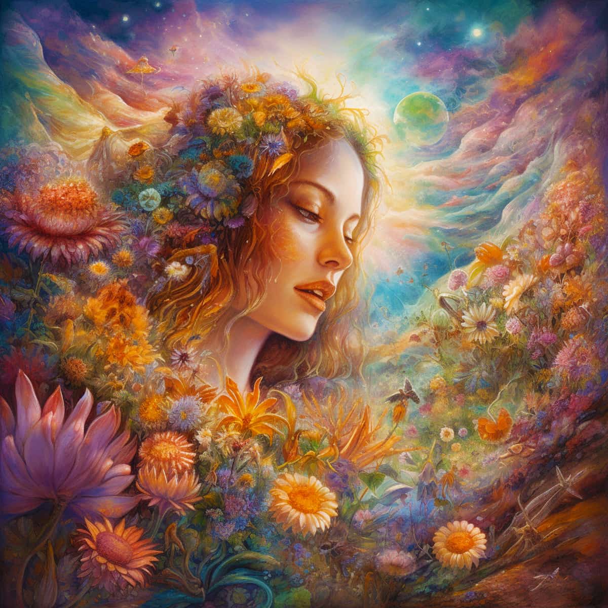 Diamond Painting - Flower girl in garden, vibrant flowers and dreamy atmosphere, Paint by Numbers kit, art that sparkles