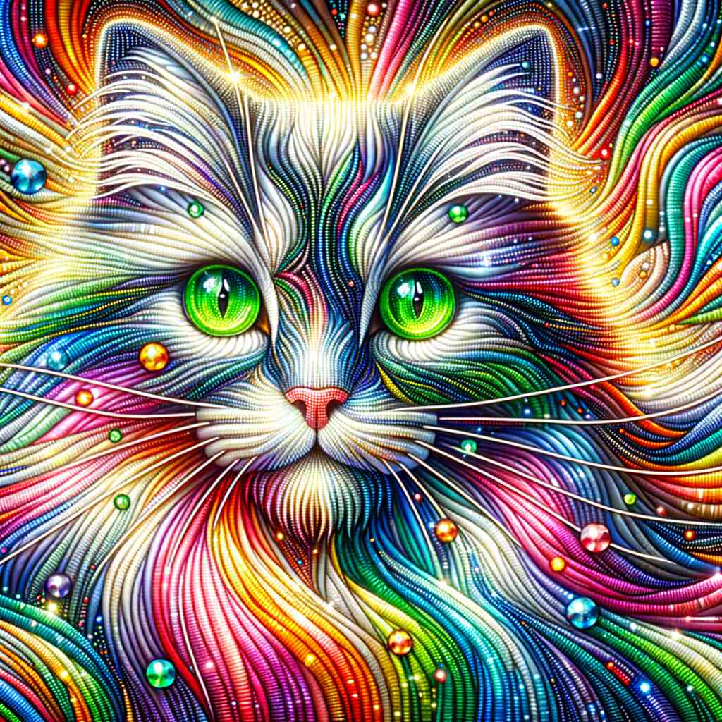 Diamond Painting Cat with Vibrant Colors and Green Eyes - Paint by Numbers