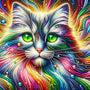 Diamond Painting Cat with Vibrant Colors and Green Eyes - Paint by Numbers