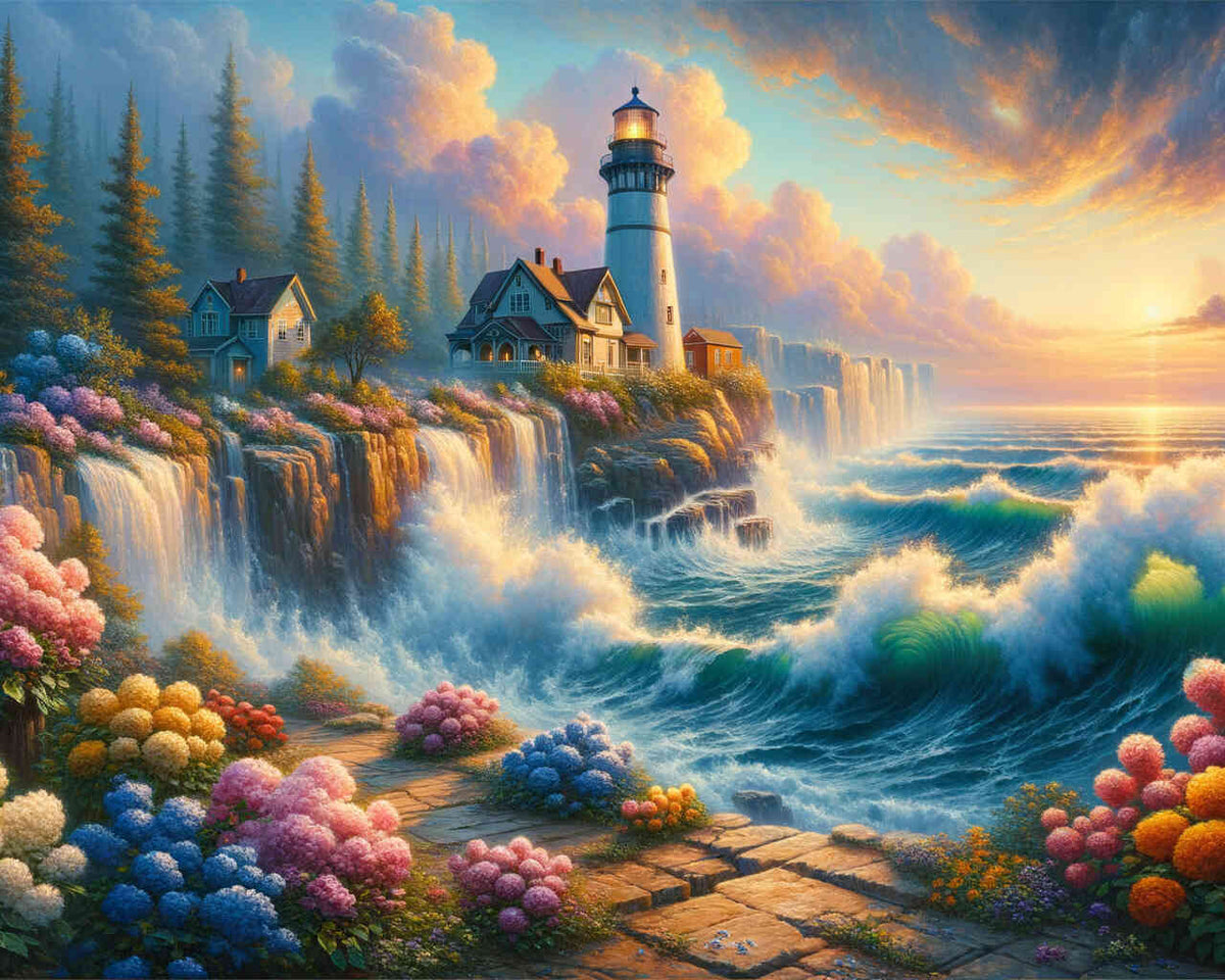 Lighthouse with waves - Paint by Numbers