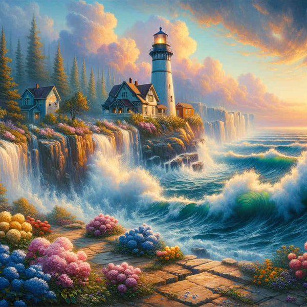 Lighthouse with waves - Paint by Numbers
