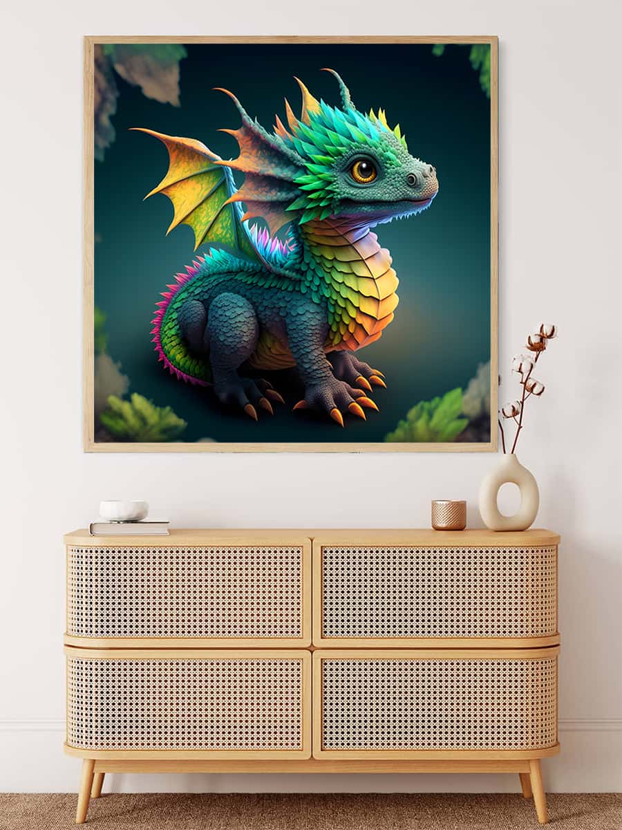 Malen nach Zahlen - Kleiner Drache ganz Groß - hochwertige Leinwand - 170523, Drache, Fantasy, Neu eingetroffen, Quadratisch