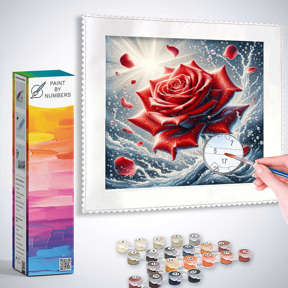 Paint by Numbers - Red Rose Surrounded by Water