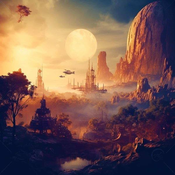 Malen nach Zahlen - Fantasylandschaft Yellow - hochwertige Leinwand - 170523, fantasy, landschaft, Neu eingetroffen, Quadratisch, star wars