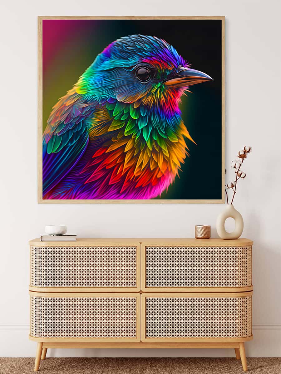AB Diamond Painting - Colorful bird sideways on professional canvas with enhanced acrylic diamonds, Paint by Numbers kit