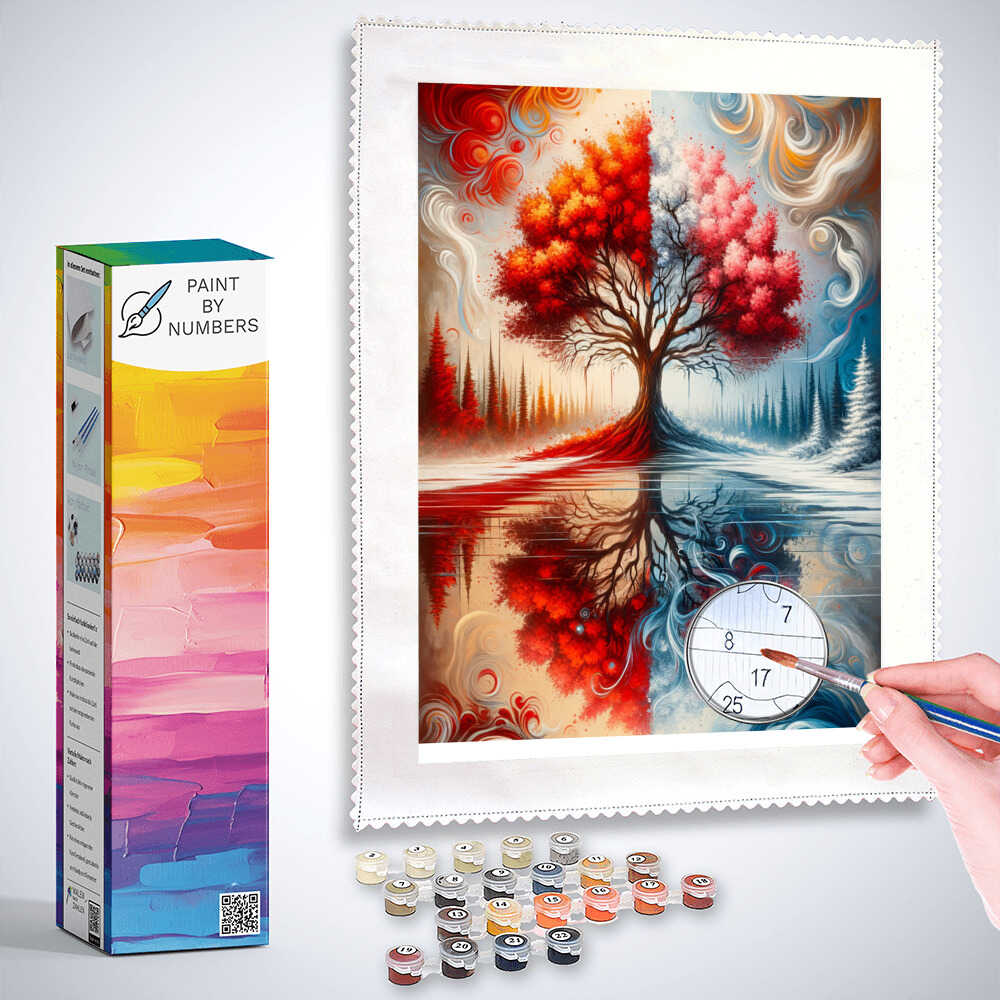 Paint by Numbers - Seasons tree, red tones
