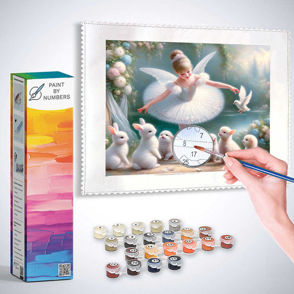 Girl, ballerina with animal babies - Paint by Numbers