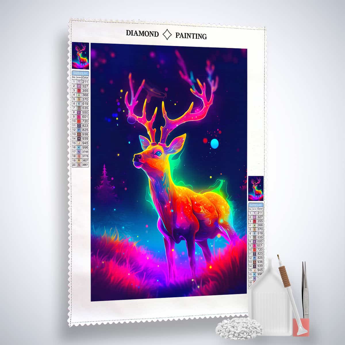 Neon deer diamond painting kit with professional canvas, enhanced acrylic diamonds, tweezers, and application pen, Paint by Numbers