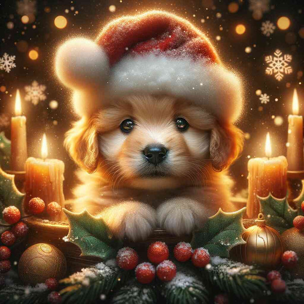 Paint by Numbers - Puppy with Christmas hat